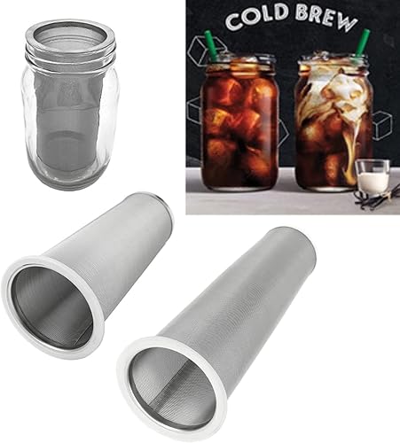 Miniatura 7 de Filtro de café frío de acero inoxidable 304, infusor de café para tarro Mason de boca ancha, filtro de cono con círculo de goma blanca, colador de