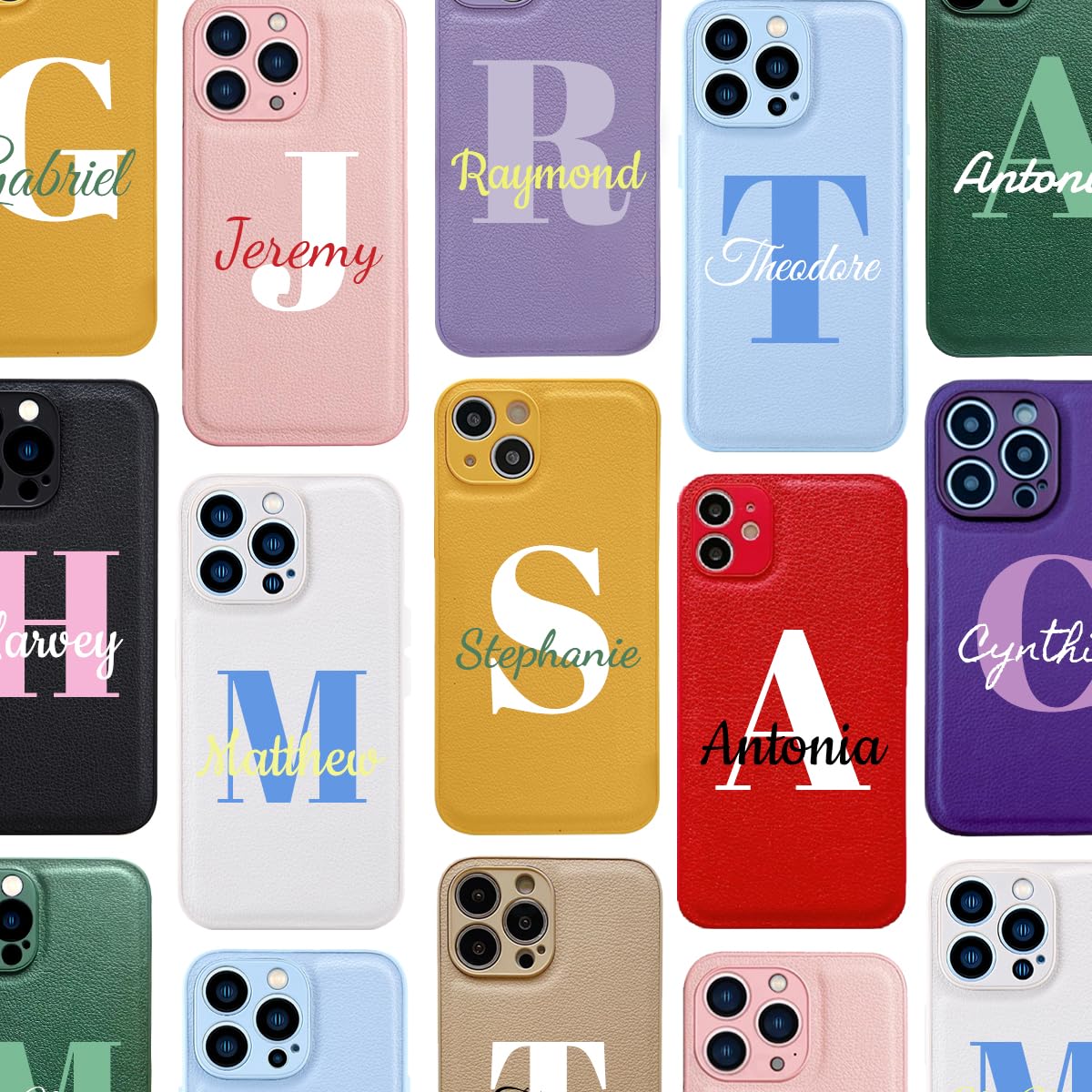 Customize Name Initials Premium Leather Case for iPhone 17 Air Pro Max 16 13 14 15 Pro Max Plus 12 Mini XR XS X SE 8 7 Personalized Luxury Vegan Cover
