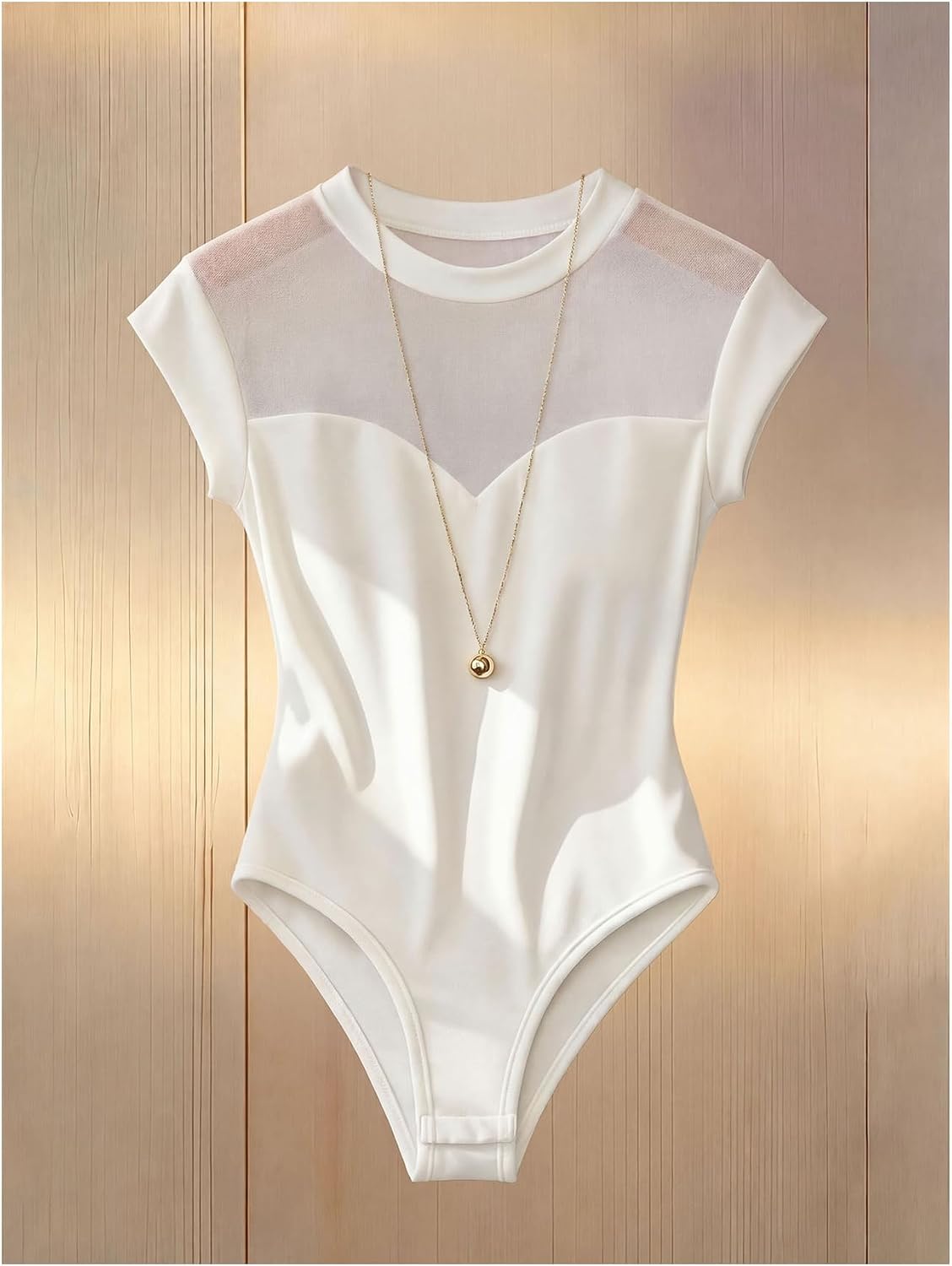 SweatyRocks Women's Sheer Mesh Cap Sleeve Bodysuits Crew Neck Skinny Leotards Bodysuit Top