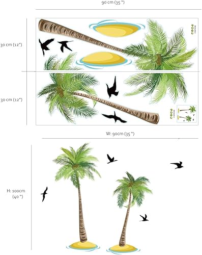 Miniatura 5 de Runtoo Calcomanías de pared de palmera, calcomanías tropicales para dormitorio, sala de estar, decoración del hogar Árbol de Plam Negro,Círculo