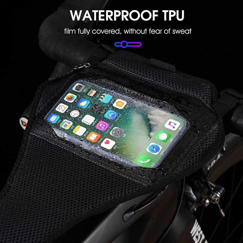 MiOYOOW Protezione Antisudore per Bici, Rete Antisudore per Allenatore di Biciclette con 6,5 Pollici Copertura del Telefono per Telaio Bicicletta