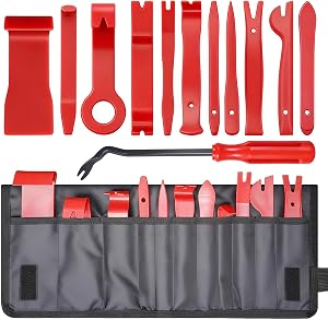 Menbyci 12 Pack Car Trim Removal Tool Kit with Canvas Bag, Panel Door Window Audio Pry Tool Kit, Auto Clip Pliers Fastener Terminal Remover, Push Pin Puller, Dashboards, Car Upholstery Repair Tools