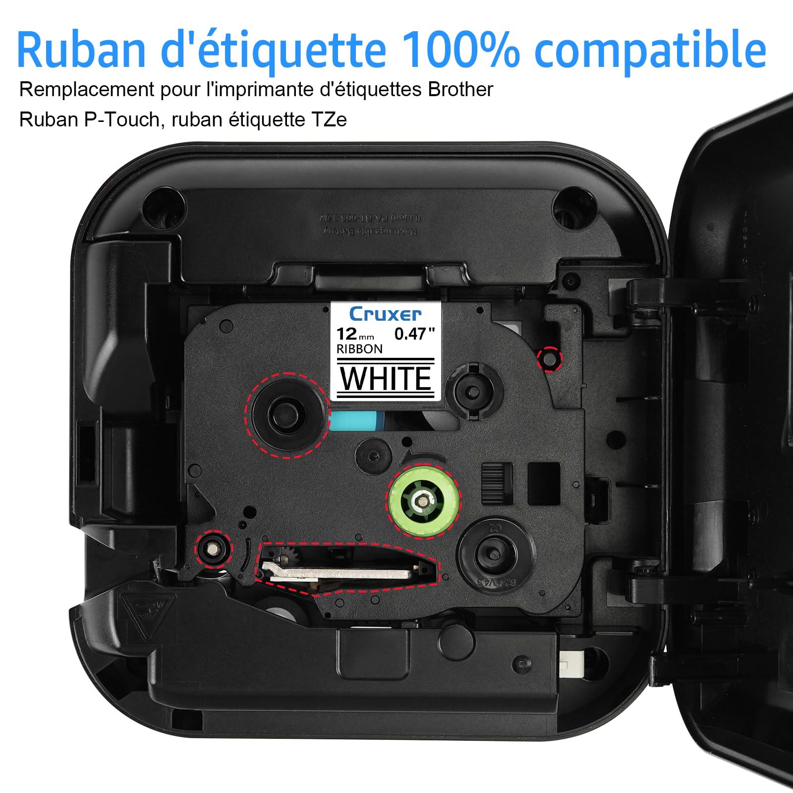 Cruxer Lot de 30 TZE-R231 Compatibles avec P-Touch Noir sur Blanc 12 mm