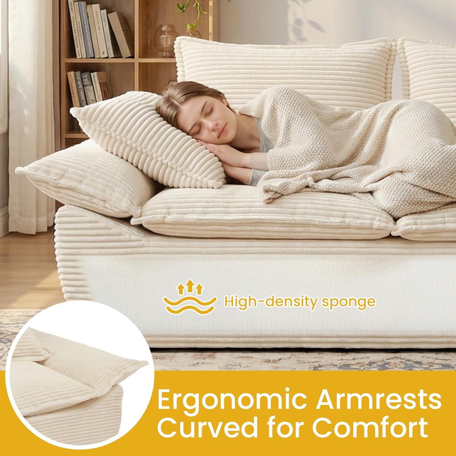 59" Boneless Loveseat Sofa, 2-Seater Beige Boneless Sofa with Removable Cushions & 2 Pillows, Small Couch Boneless Compress Foam Sofa for Living Room, Apartments, & Office