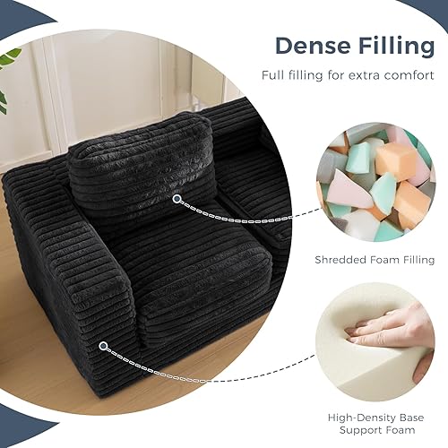 Miniatura 58 de MAXYOYO Puf gigante para adultos, sofá tapizado de suelo con almohadas y reposabrazos, puf grande de felpa, sofá para dormitorio, sala de estar,