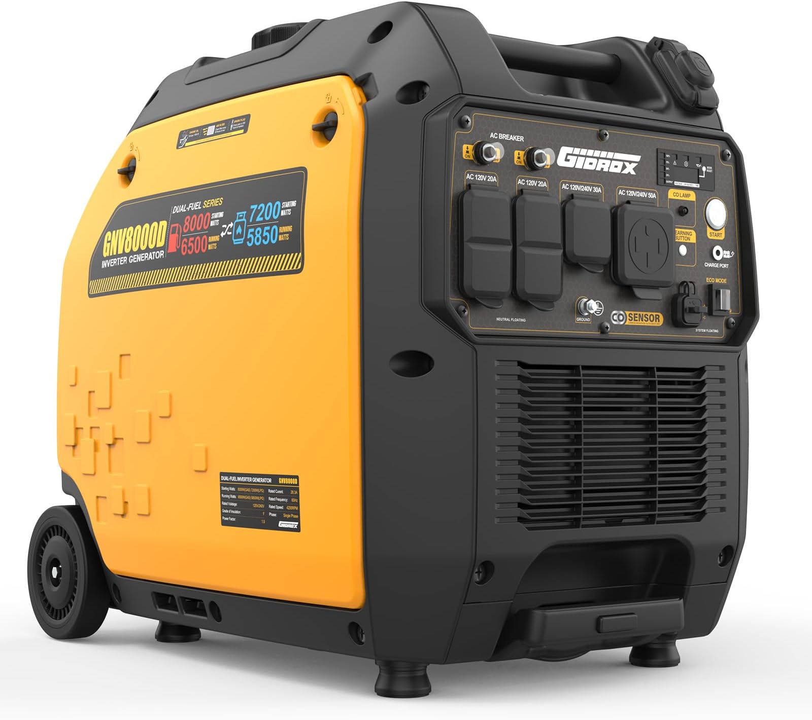 - 8000W Dual Fuel Inverter Generator - Super Quiet with Remote/Electric Start, CO Sensor, Low THD, 30A & 50A Outlets, Gas & Propane Powered, Perfect for Home Backup, Camping & RV (Black)