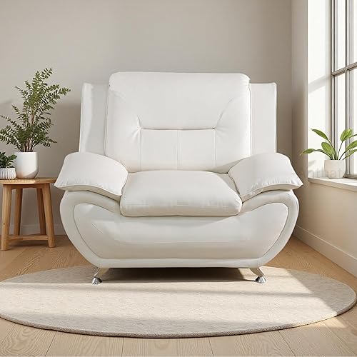 Miniatura 28 de Sofás Seccionales de Cuero, Conjuntos de Muebles de Sala de Estar, 3 Piezas Conjunto de Sofá Moderno para Sala de Crema