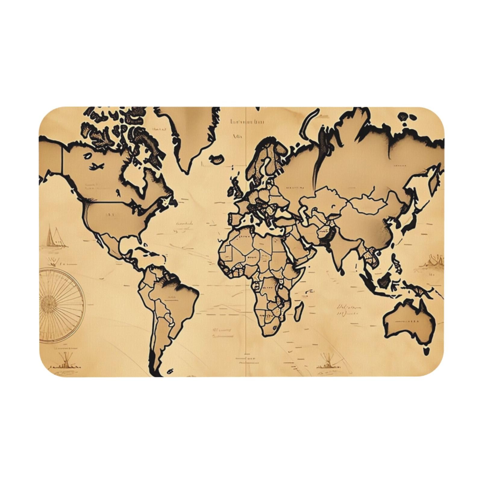 Tapis de bain en pierre 60x40cm - Carte du monde vintage en diatomite absorbante