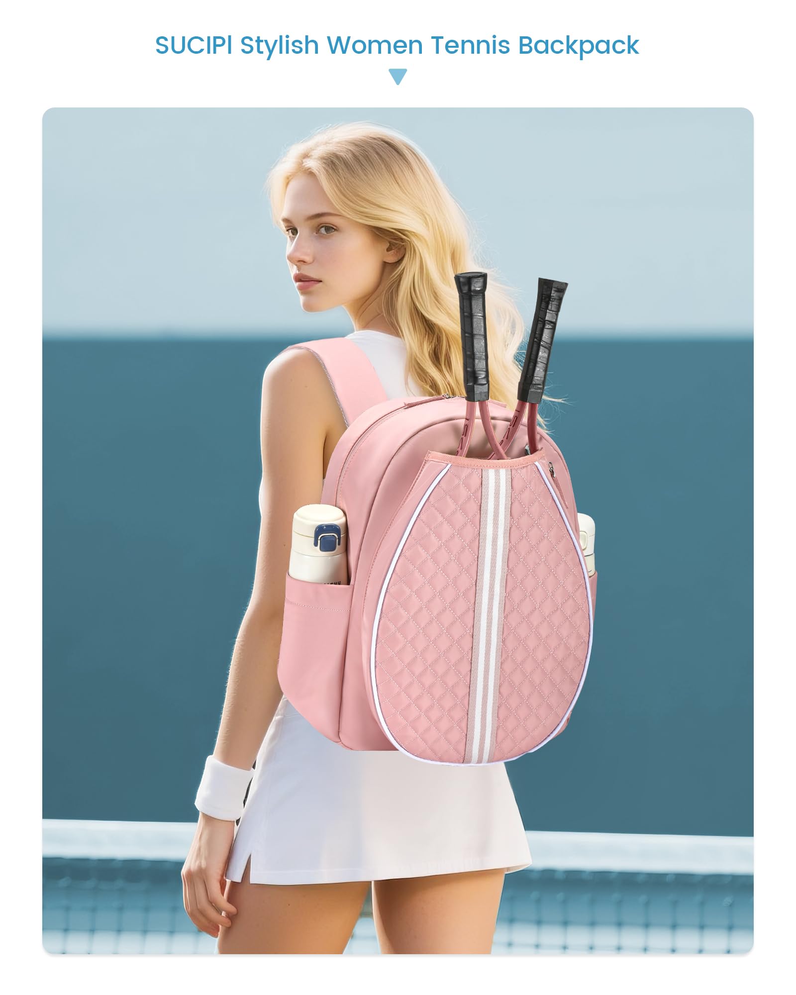 Condition photo showing New/Like New for sucipi tennis bag, quilted tennis sling crossbody backpack, water resistant tennis racket bags for women men, suitable for pickleball tennis badminton