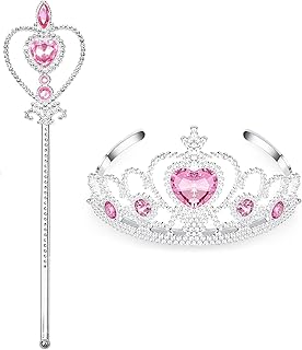 S & E TEACHER'S EDITION 2Pcs Princess Crown and Wand, for Little Girls, Jewelry Toy Princess Costume Accessories, Christmas Gifts Set