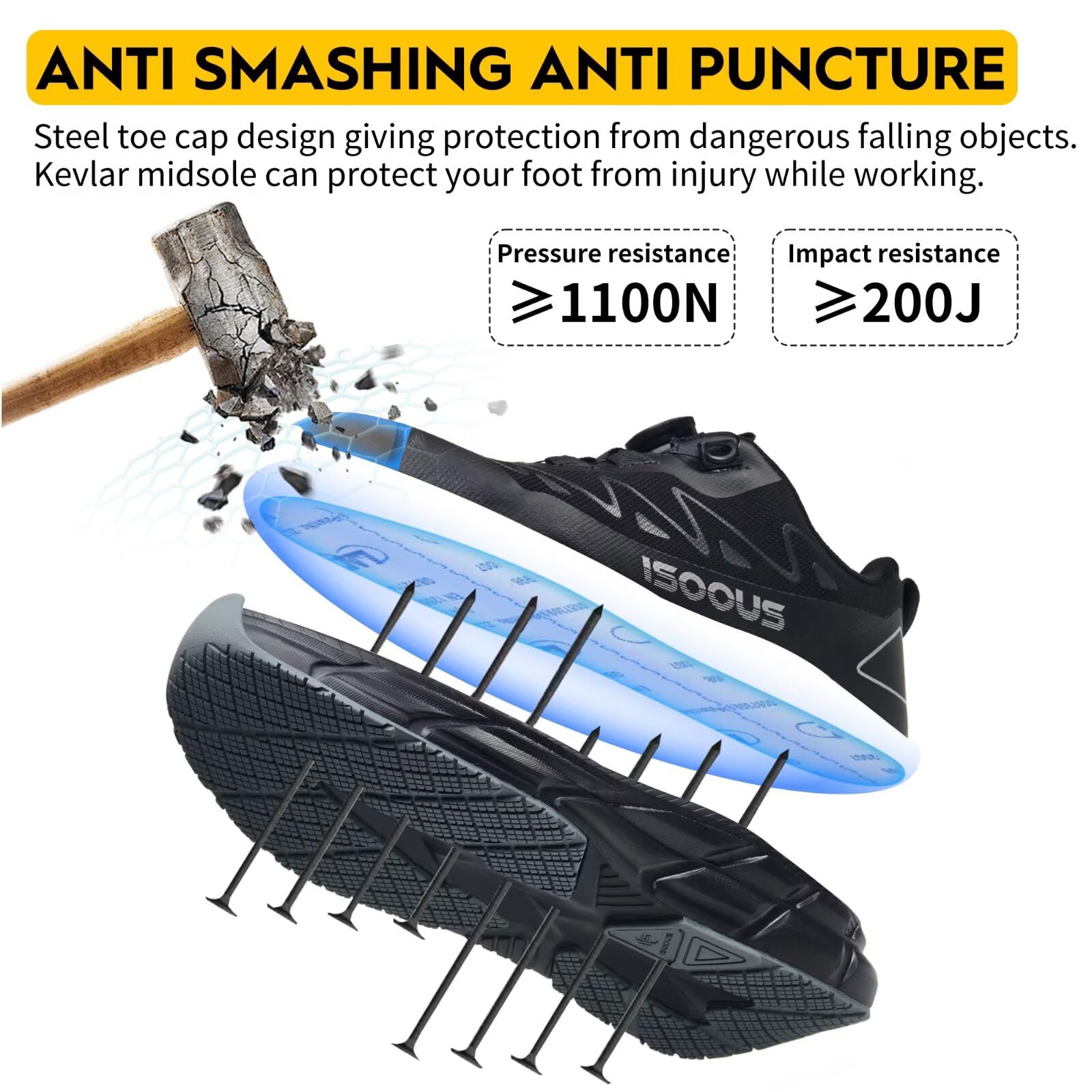 ISOOUS Chaussures de Sécurité Hommes Femmes S3S Imperméable Basket de Securite Légère ESD Chaussures de Travail Embout en Acier