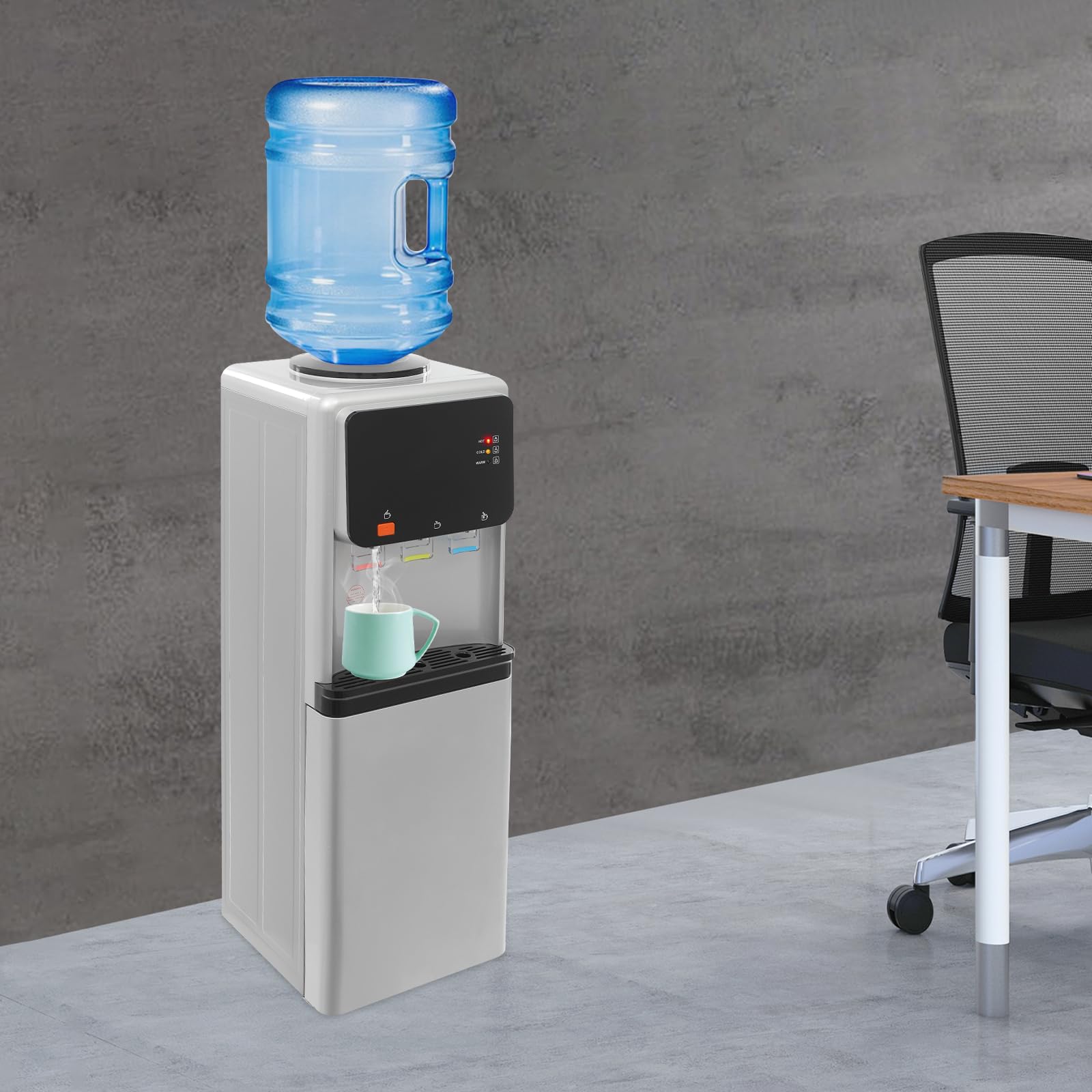 Dozownik wody, 500 W, z funkcją ogrzewania i chłodzenia, dozownik wody pitnej do domu, biura, sypialni, salonu, 5 l + 2 l, automatyczny dozownik wody, 30,5 x 31 x 96 cm