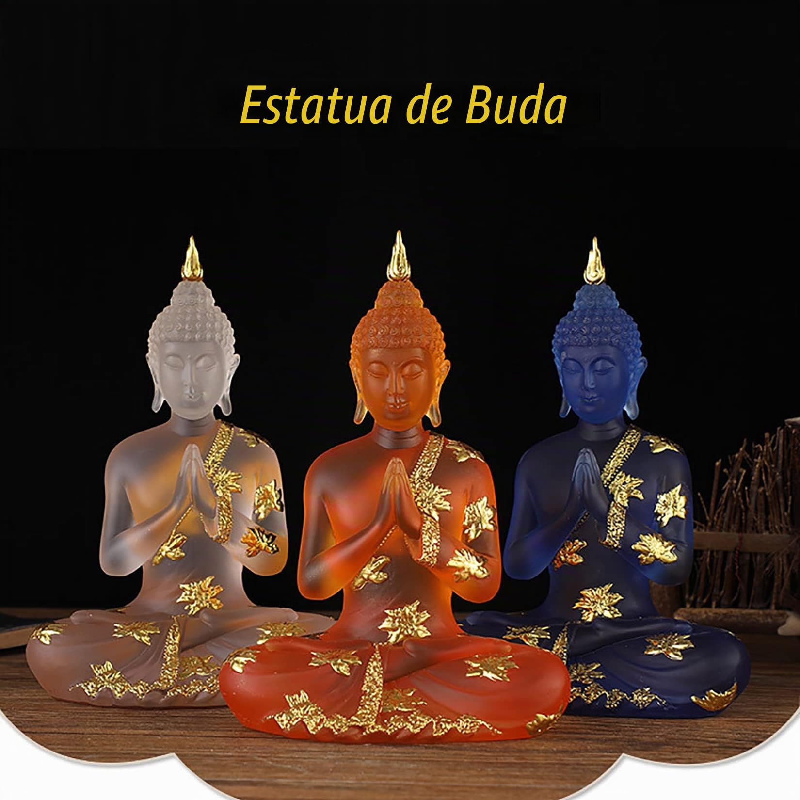 Estatua de Buda de Resina de Cristal Decoración de Meditación Interior, Estatuilla de Buda Sentado Tailandés Regalos Espirituales para Mesa Zen,Naranja,L