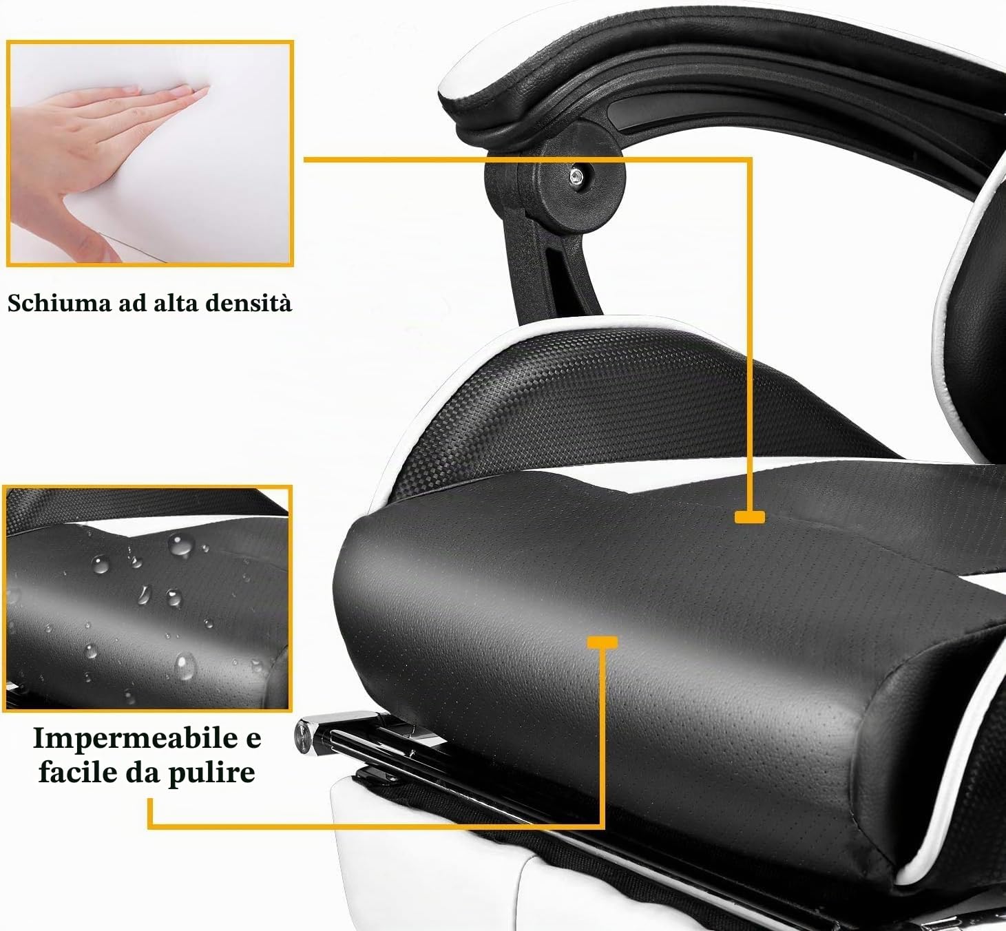 IZTOSS Sedia Gaming Ergonomica - Sedia Gamer con Schienale Regolabile, con Poggiatesta, Braccioli e Supporto Lombare (Bianco-A)