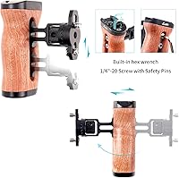 Vista 2 de FocusFoto Mango lateral de madera, mango izquierdo/derecho con 1/4"-20 y 3/8"-16" y soporte de zapata fría universal para cámara DSLR sin espejo