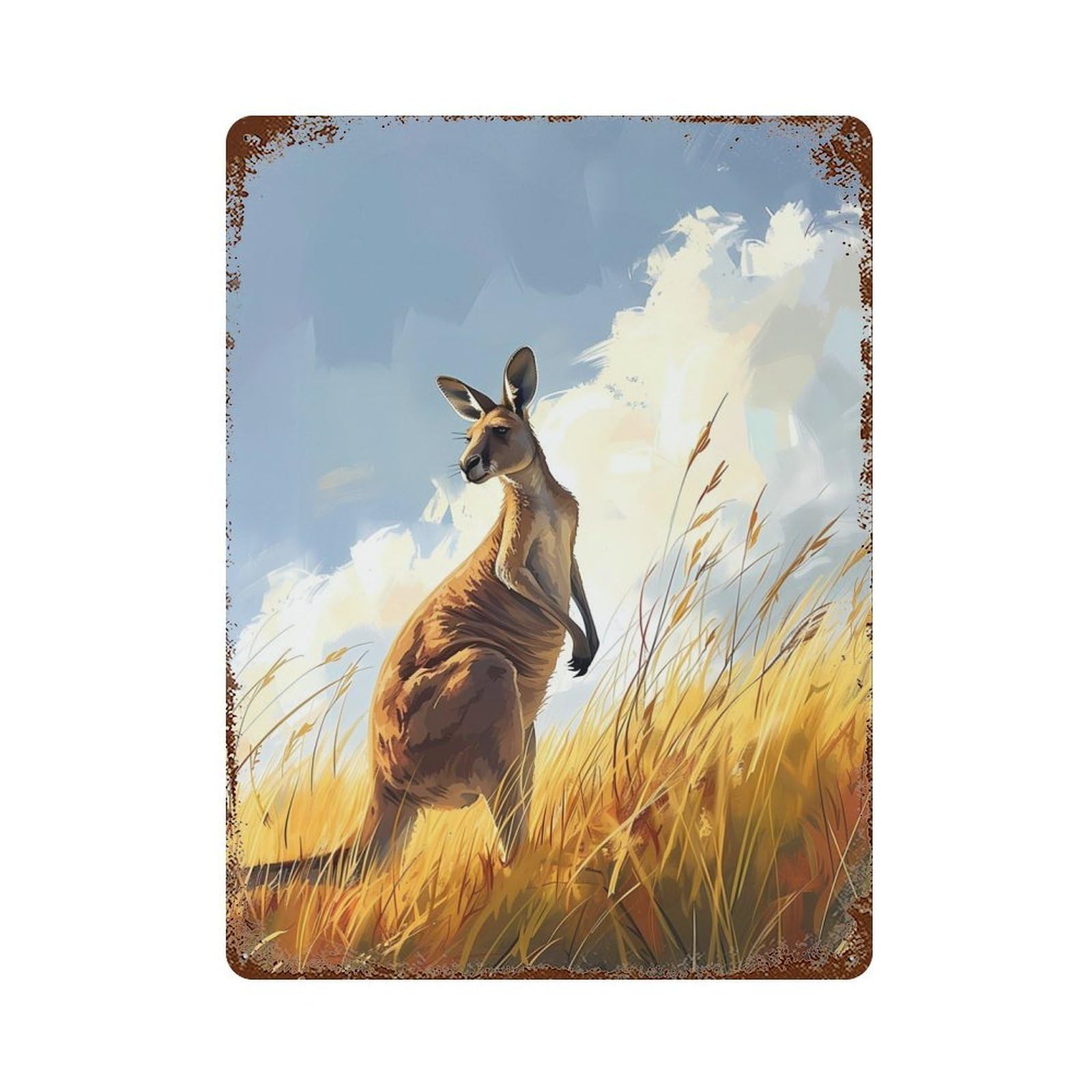 Graceful Kangaroo Aged Metal Wall Plaque 15.7"x11.8", Decorative Metal Wall Art for Garage, Pub Or Kitchen