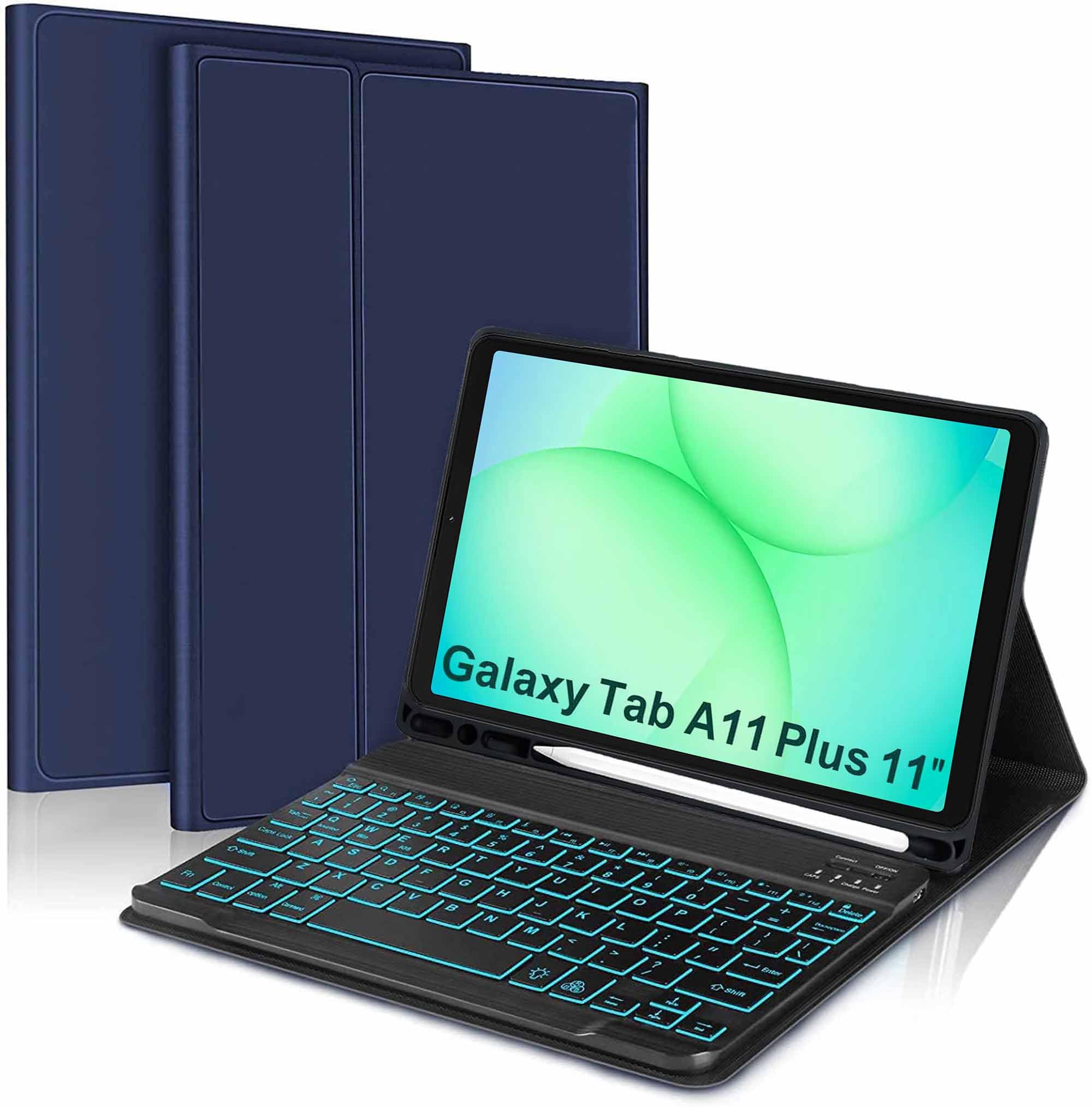 ProElite Keyboard case Cover for Samsung Galaxy Tab A11 Plus 11 inch 2025, Magnetic Detachable Wireless Bluetooth Keyboard Case with S Pen Holder Built-in 7-Colors Backlit, Dark Blue-image-47