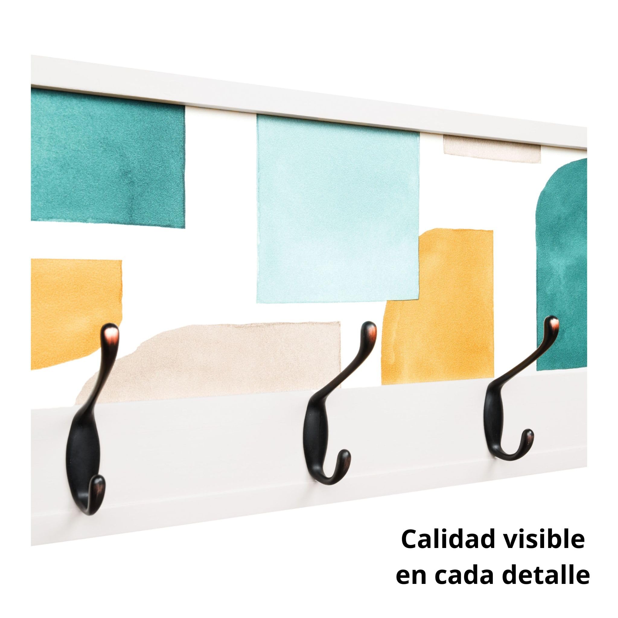 Perchero Pared Madera 52x25cm Contemporáneo Blanco 4 Ganchos | Hecho en España. 4 ganchos dobles (8 colgadores) para ropa y abrigos. Ideal para entrada, salón u oficina.