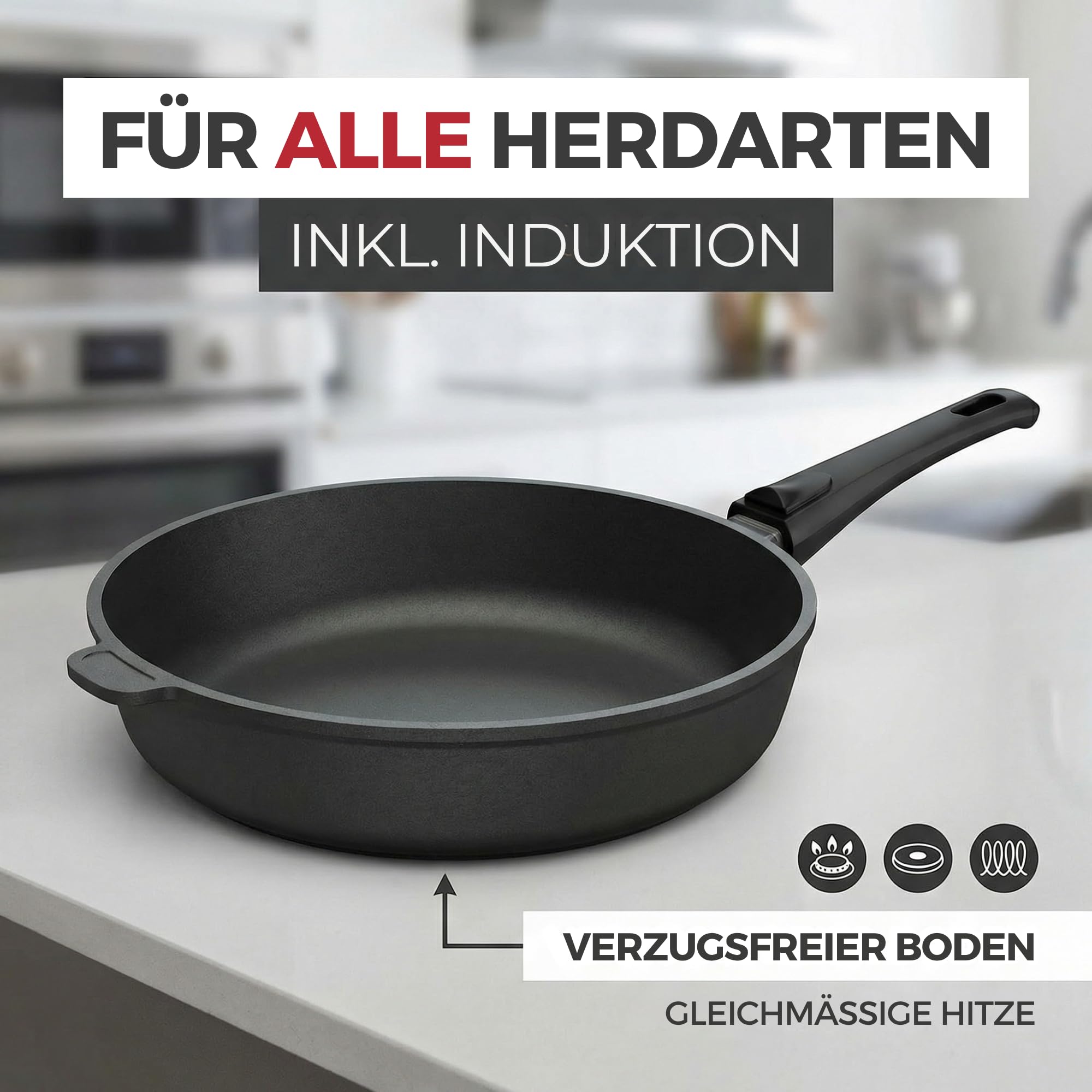 Lieblingspfanne Bratpfanne 24 cm Ø - hoher Rand 7 cm - Für alle Herdarten & Induktion - mit Glasdeckel & 4D Antihaft-Veredelung - für krosses Anbraten & Röstaromen - 100 Tage testen - inkl. E-Book