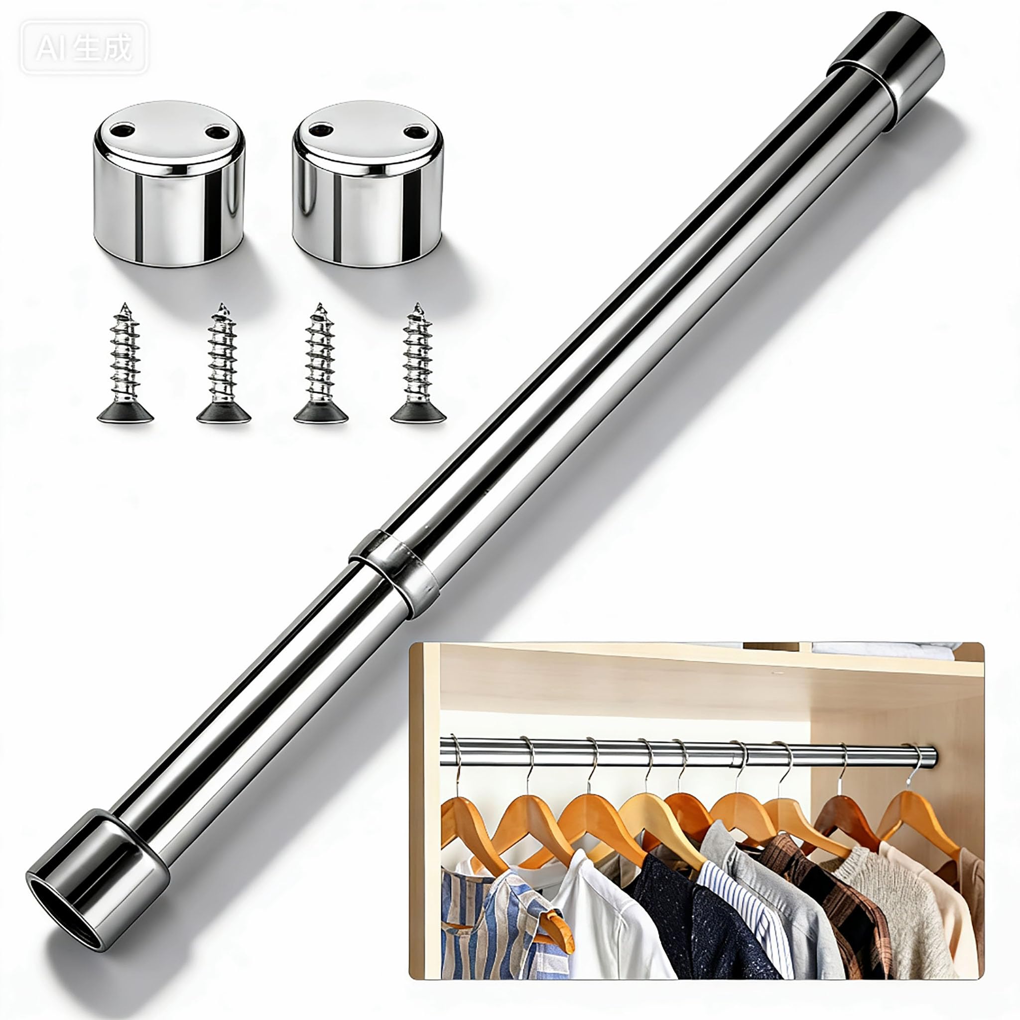 Extendable Clothes Rail 31-51 cm Stainless Steel Adjustable Wardrobe Rail Pole No Drill For Wardrobe Shower Balcony Cupboard