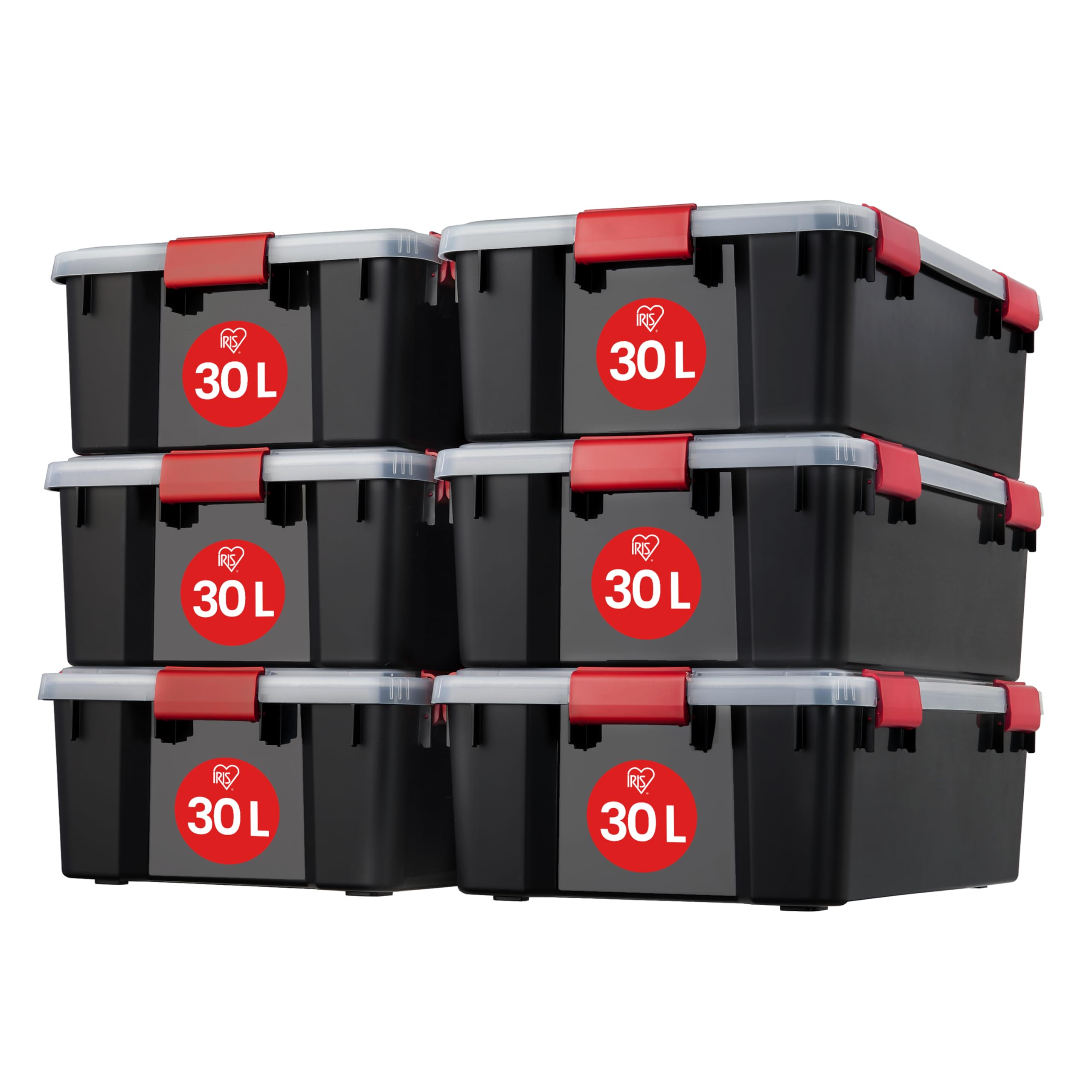 Iris Ohyama Luftdichte Kunststoff-Aufbewahrungsboxen mit Deckel, 30L, 6er-Set, Schwarz, Hermetischer wasserdichter Verschluss, Robuste Schnappverschlüsse, Stapelbar, Staubschutz, BPA-frei, AT-LS
