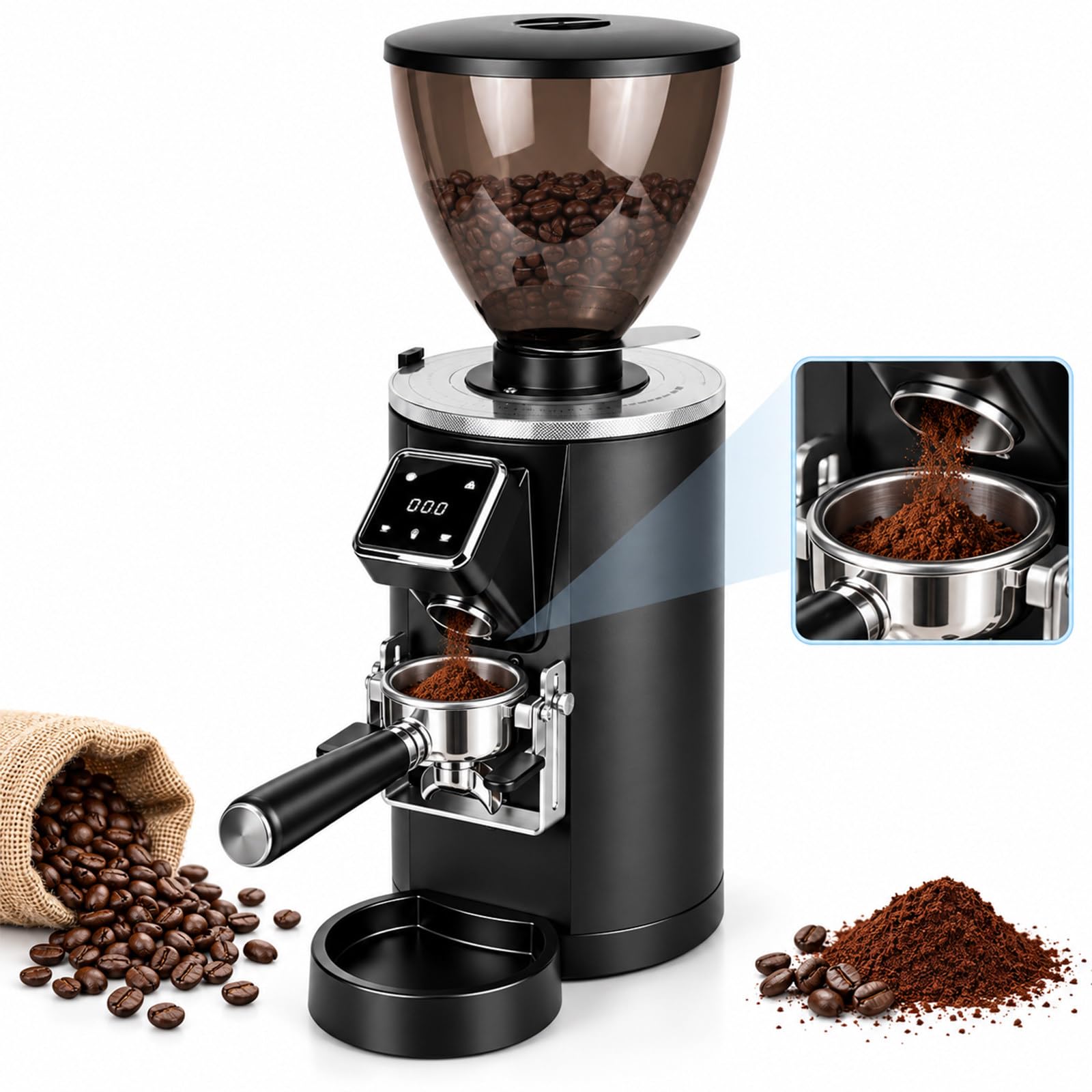 Macinacaffè Elettrico 64mm, Macinacaffè Espresso a Macine Piane Black