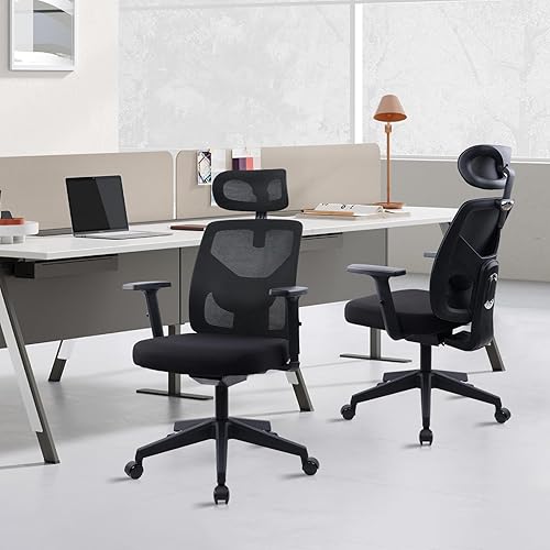 Miniatura 2 de CLATINA Silla de oficina ergonómica de malla con respaldo alto y soporte lumbar ajustable, reposacabezas 3D, reposabrazos de elevación, sillas