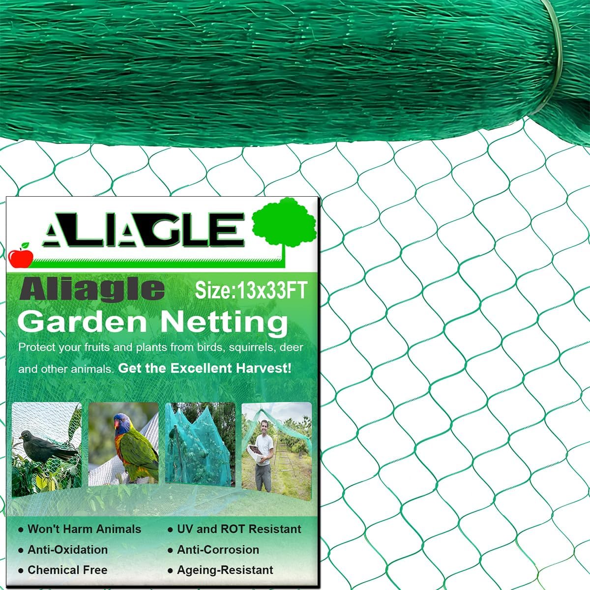 Bird Netting for Garden Protect Vegetable Plants and Fruit Trees, Garden Net Doesn't Tangle and Reusable Fencing Protect Fruit Vegetables from Birds,Deer,Squirrels and Other Animals(13x33ft)