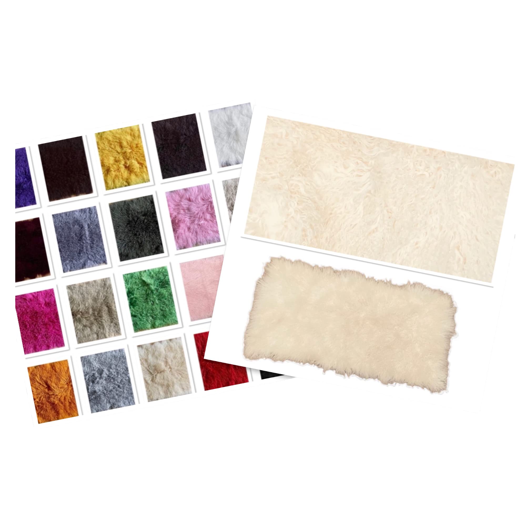 Plato de piel de oveja mongol – cordero tibetano, tamaño: 120 cm de largo – 55 cm de ancho * cosido a mano, increíblemente suave y esponjoso con un rizado natural. (natural)