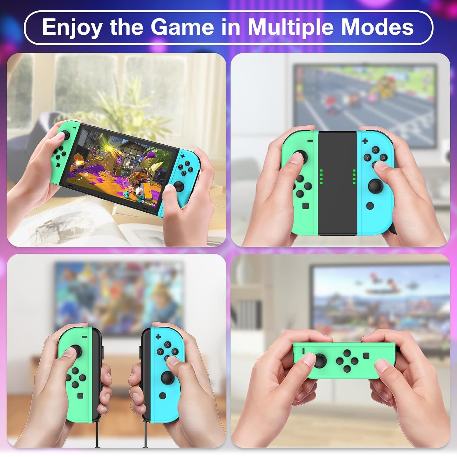 Mhwlhbx Manette Switch L/R Travailler avec la console de Switch/Lite/OLED, Manette sans fil prend en charge la double vibration, le gyro à 6 axes, le réveil -Green Blue [nintendo_switch]