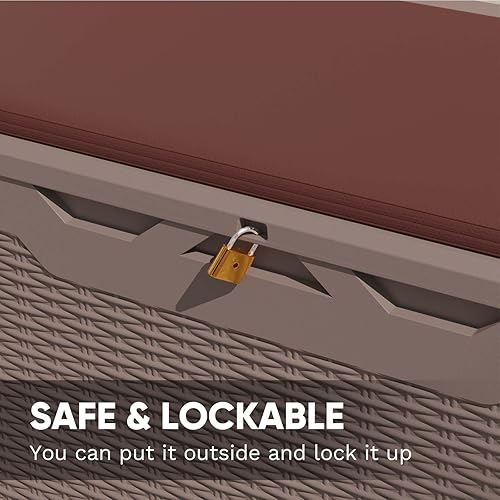 Vista 88 de Patiowell Caja de resina de 100 galones, caja de almacenamiento grande impermeable para muebles de patio y herramientas de jardín, color negro