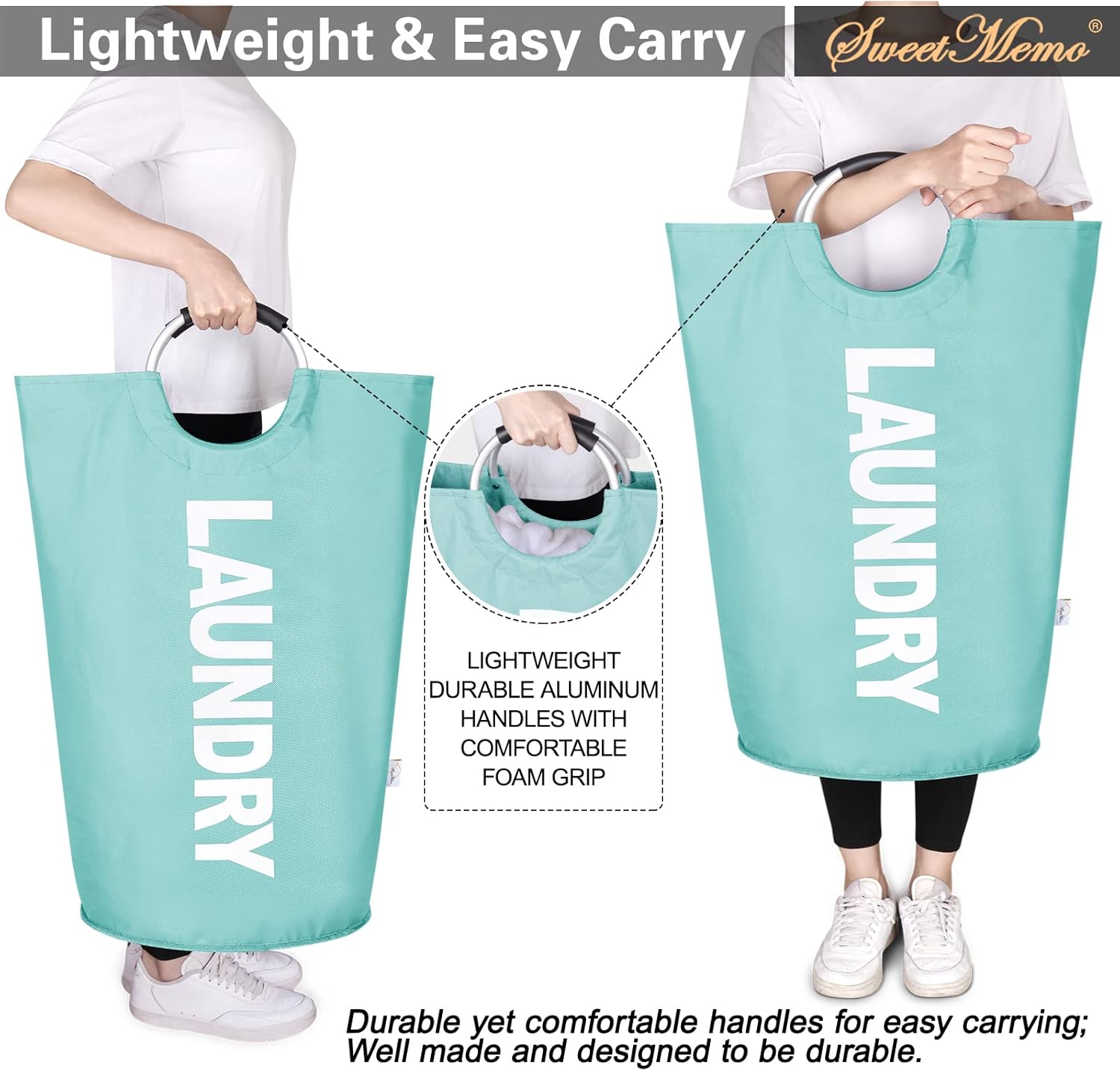Large Laundry Basket Collapsible，Freestanding Clothes Hamper Bag with Handles – Tall Folding Dirty Laundry Bin，Sturdy Laundry Sorter for College Dorm，Laundry Room – 130L (Light Blue)