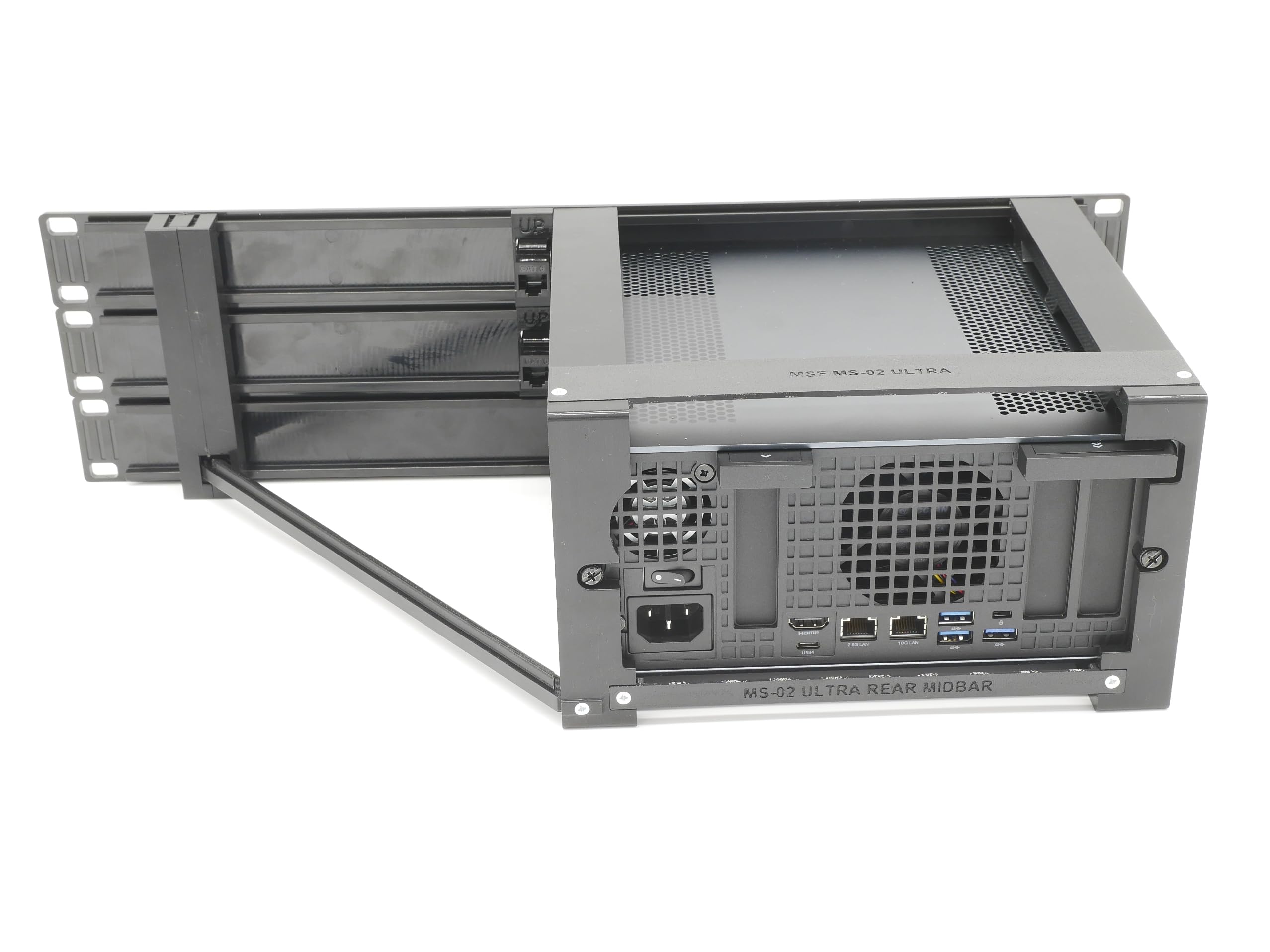 Rack Mount for miniSforum MS-02 Ultra with 2 RJ45 keystones 19inch 3U