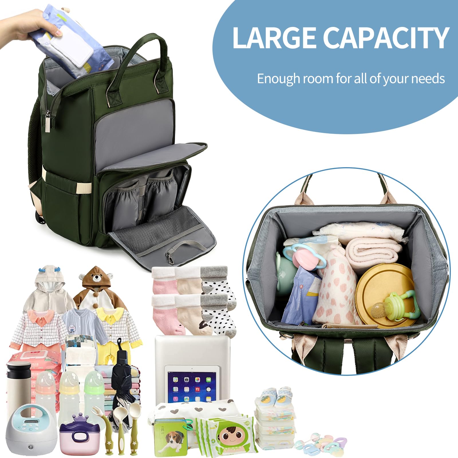 Pomelo Best Zaino Mamma Multifunzione Neonato Fasciatoio Bambino Impermeabile Borsa Stoffa Grande capacità con Materassino fasciatoio, 2 tasche isolanti bottiglia per Viaggiare