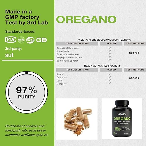 Miniatura 4 de Extracto de aceite de orégano con extracto de ajo, hoja de olivo, aceite de semilla negra y pimienta negra - Cápsulas de suplemento para apoyo