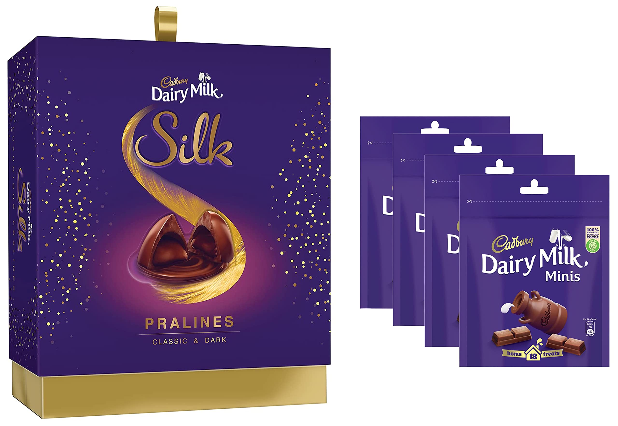Cadbury Dairy Milk Silk Pralines Chocolate Gift Box, 176g & Chocolate Home Treats, 126g - Pack of 4 (B09VKXCQKH) Amazon Price History, Amazon Price Tracker