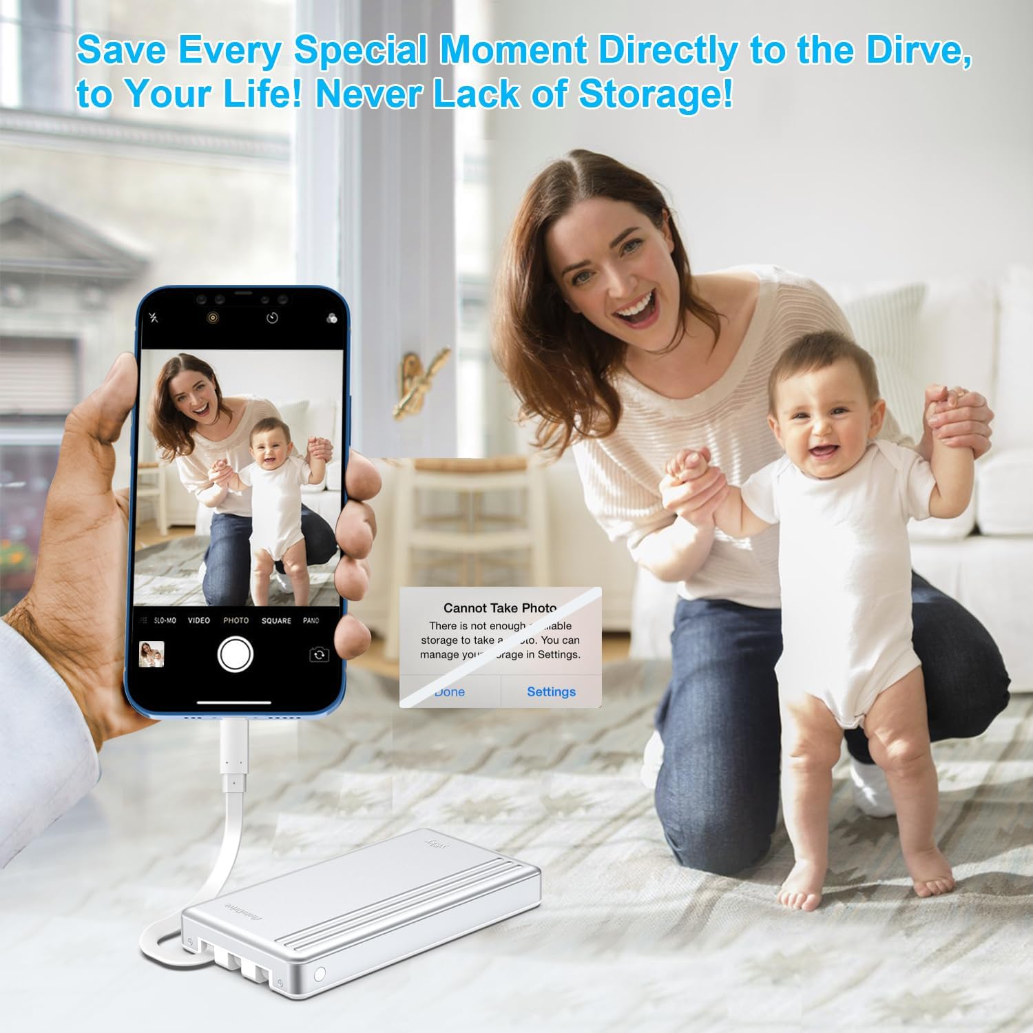 ySky MFi Certified 500G Portable External Hard Drive for iPhone iPad MacBook Windows Computer USB C Android Phones to Backup,Photo Stick for iPhone17/16/15/14/13((one Click Backup)