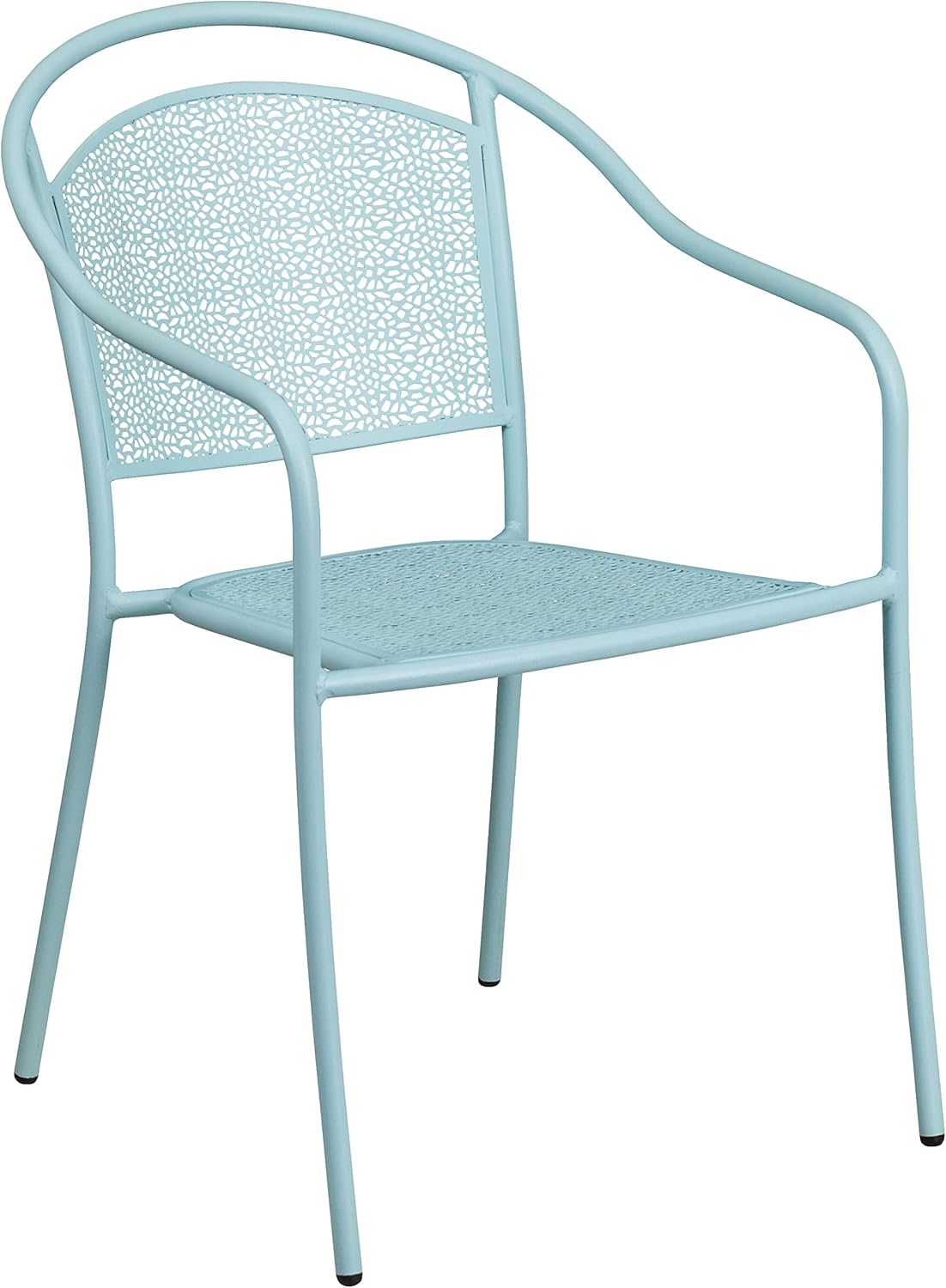 Flash Furniture Oia Commercial Grade 35.5" Square Sky Blue Indoor-Outdoor Steel Patio Table Set with 4 Round Back Chairs