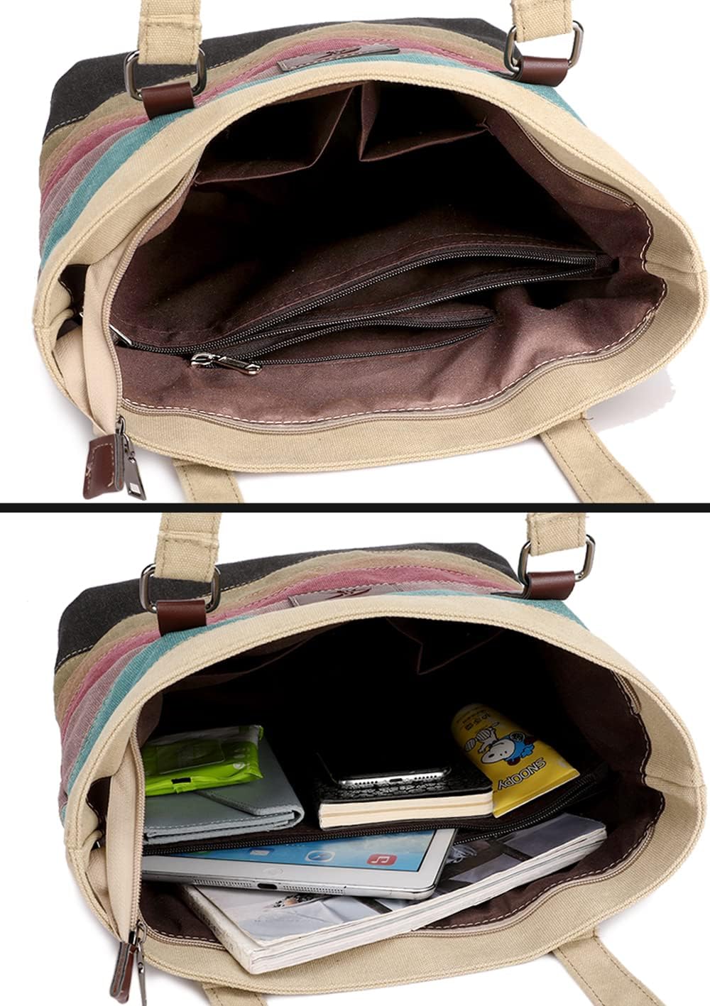 Canvas Handbag Multi-Color Striped Lattice Cross Body Shoulder Purse Bag Tote-Handbag for Women | Striped, Lattice, Shoulder, Purse, Bag, Striped - Image 2