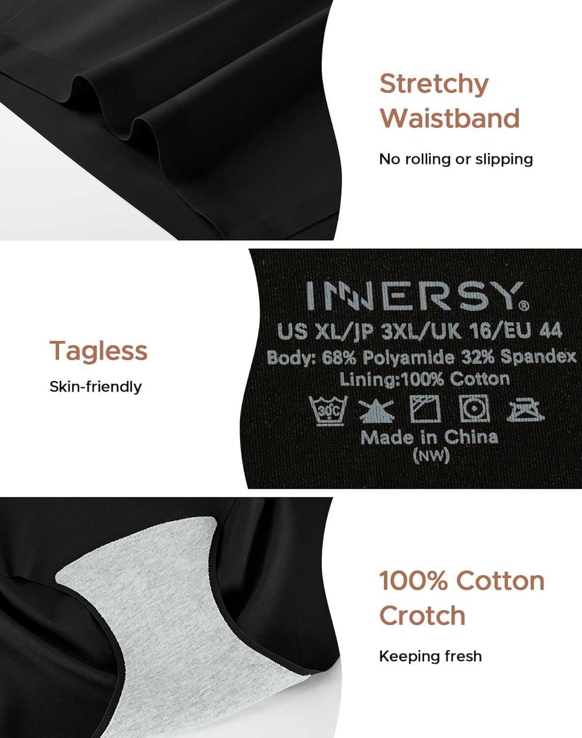 INNERSY Women's High Waist Seamless Underwear No Show Panties Full Coverage Briefs 3-Pack - Image 4