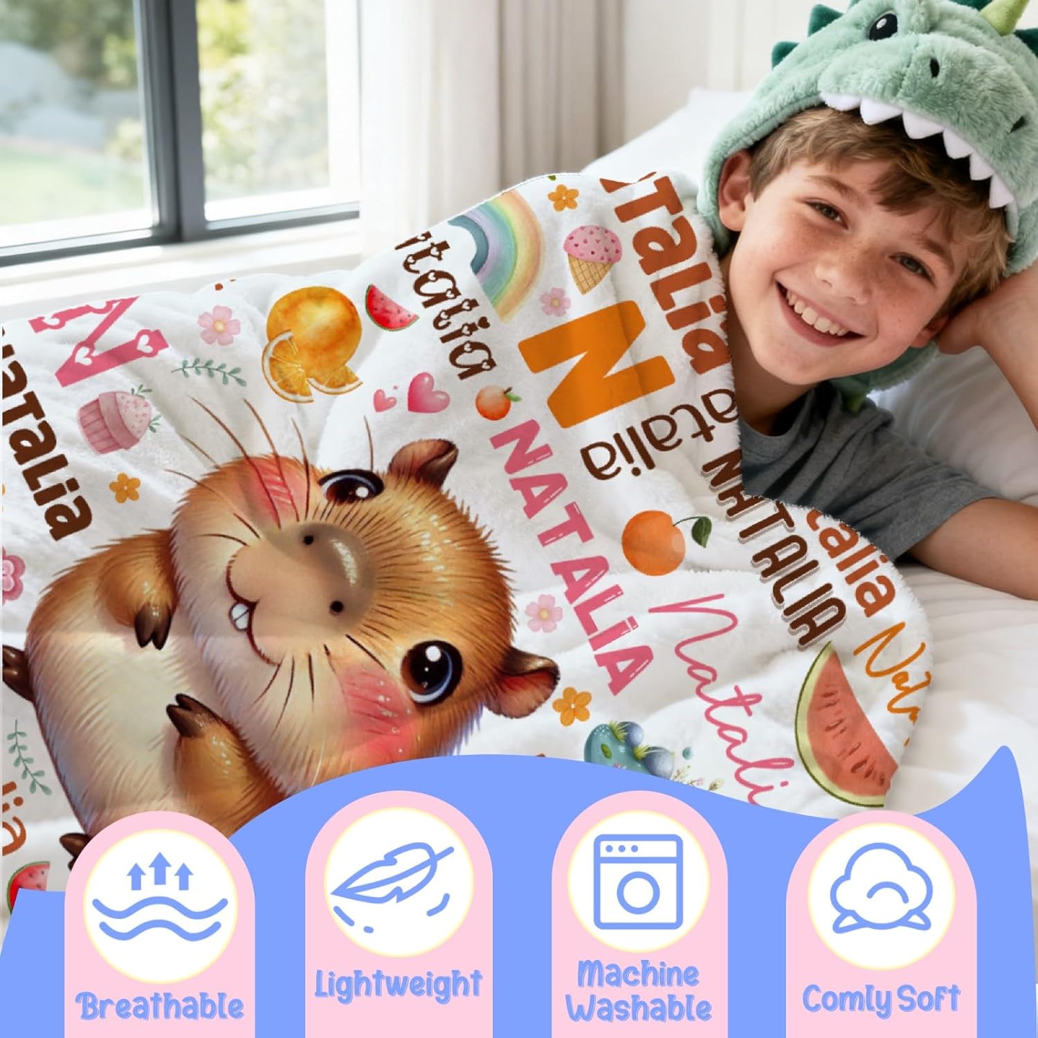 Aniruddha Custom Capybara Baby Name Blanket,Personalized Capybara Baby Blanket,Customized Name Blanket for Toddlers Kids Nursery,30"x40"-Toddler Size - Image 3