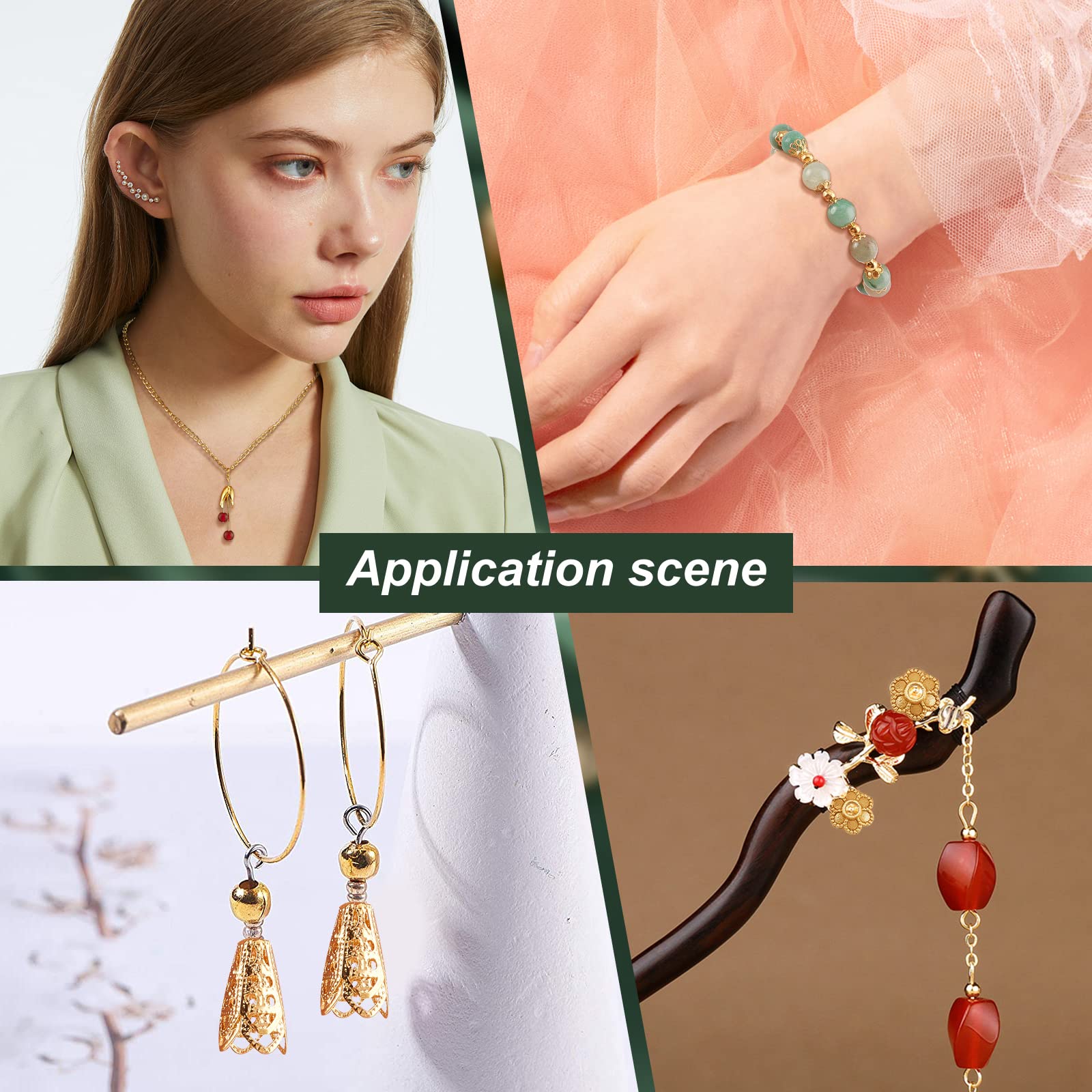 Metal Beads PH PandaHall 24K Gold Plated Flower 64pcs