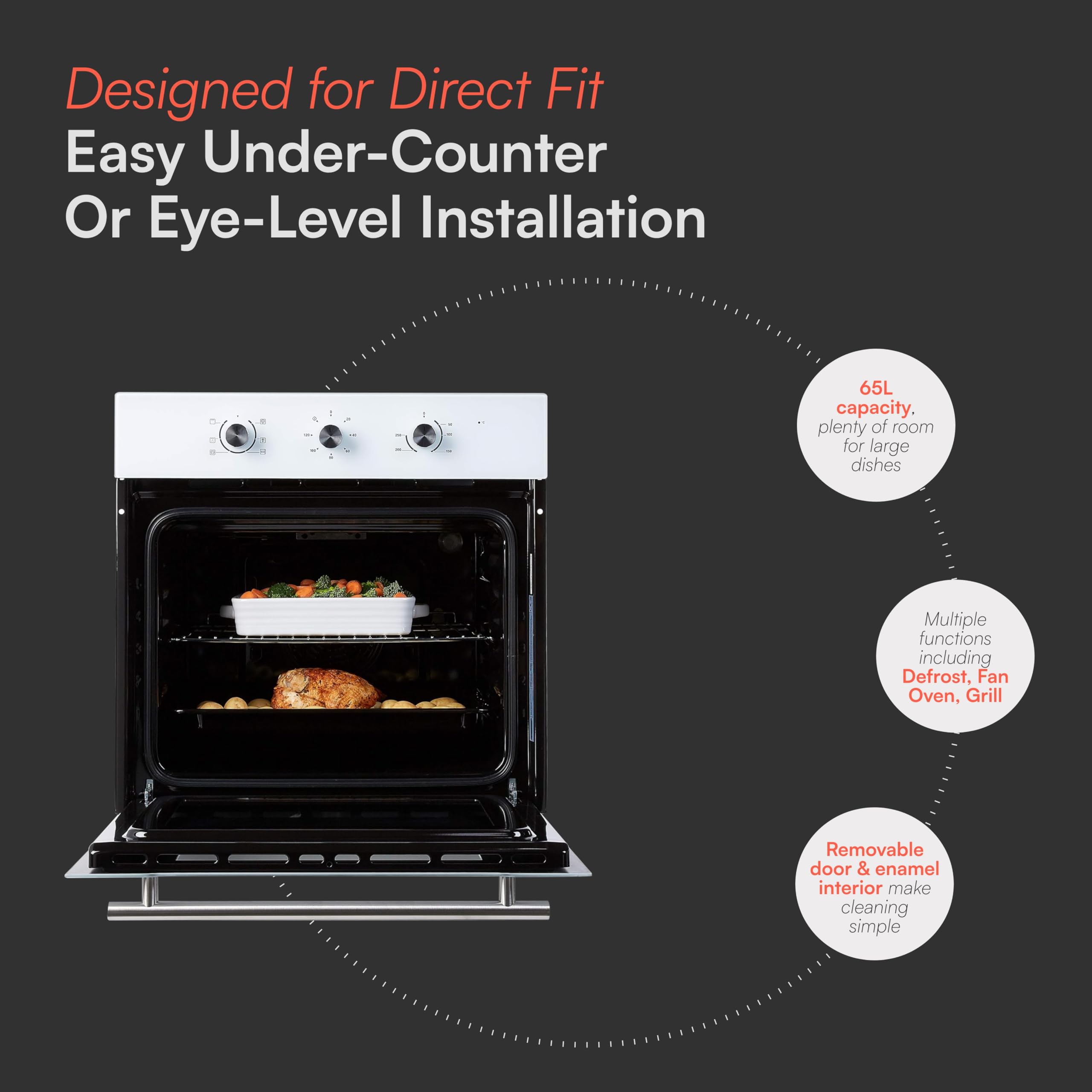 Cookology COF600WH 60cm White Built-in Single Electric Fan Forced Oven & timer — view 2