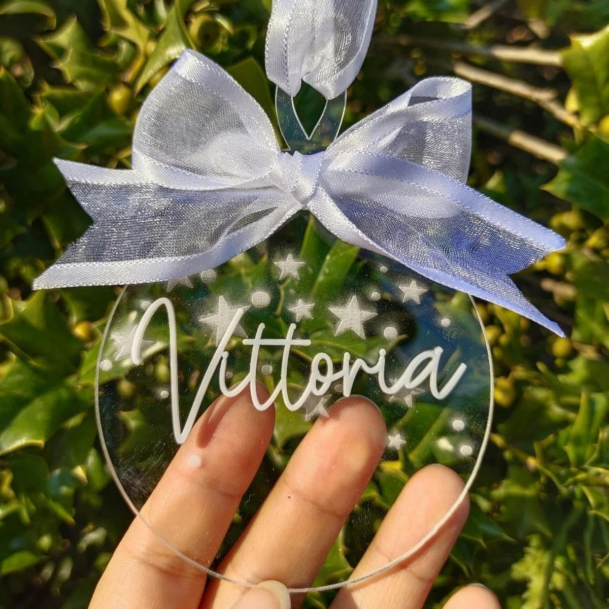 Colgante para árbol de Navidad con Nombre Personalizado, Bola de Navidad acrílica Transparente, Placa Decorativa de Navidad con Lazo, s-1-10 Uds.