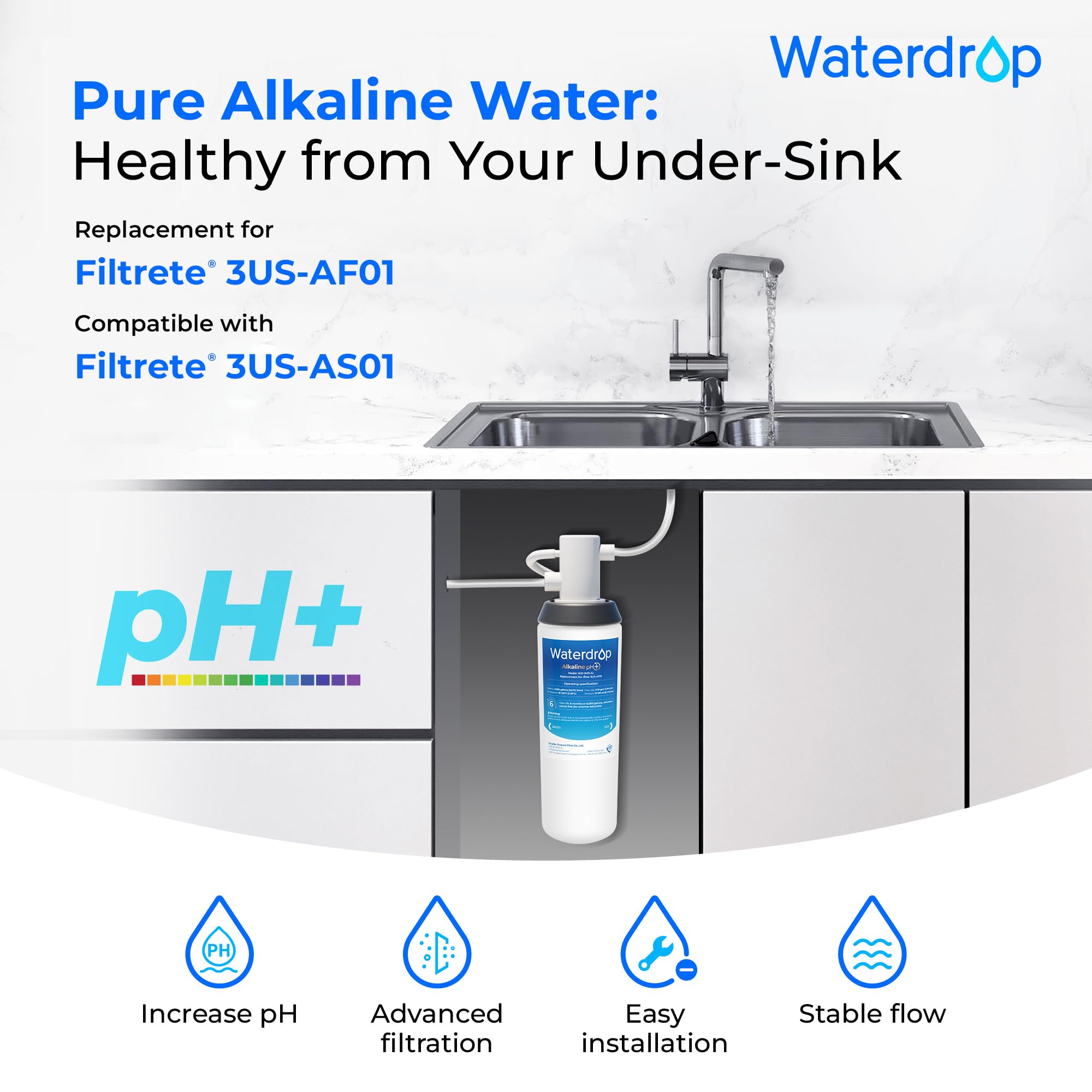 Waterdrop 3US-AF01 ???????????????????????????????? Under Sink Water Filter, ???????????????????????????????? ????????, Replacement for Filtrete® 3US-AF01, 3US-AS01, Aqua-Pure AP Easy C-CS-FF, WHCF-SRC, WHCF-SUFC, Pack of 1