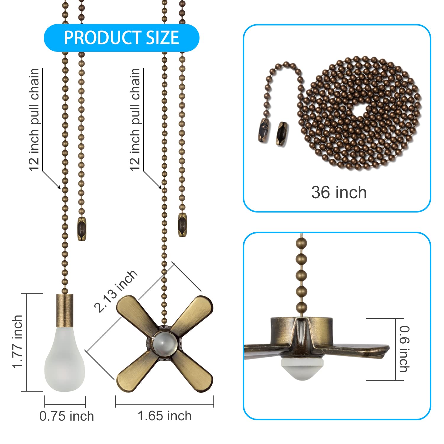 Ceiling Fan Pull Chains - Antique Brass -2 Ceiling Fan Pull Chains - Antique Brass -2