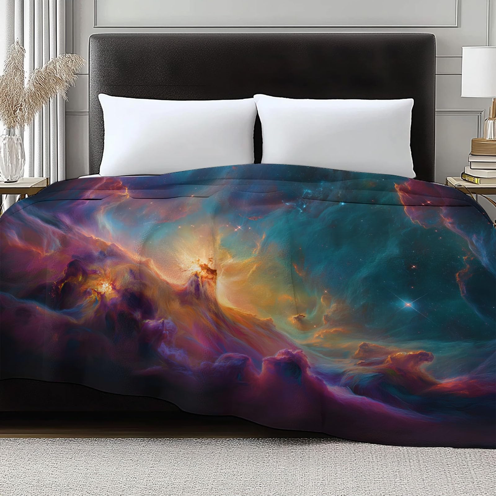 Genérico Tło Wszechświata Koc Flanelowy 180 x 200 cm Koce Sherpa, wielokolorowe Super Puszyste Wełniane Koce Dorosłych I Dzieci Koc Miękki I Ciepły Łóżko