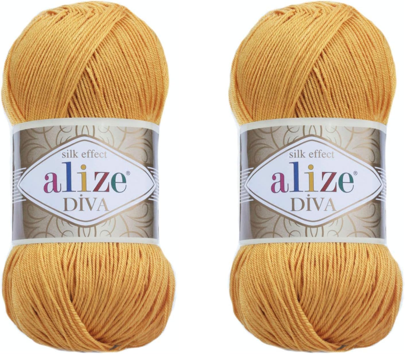 AlizeDiva Yarn Hand Knitting Yarn 100% Microfiber Acrylic Yarn Alize Diva Silk Effect Thread Crochet Art Lace Craft Lot of 2 skeins 200gr 767 yds (488-Safrron)