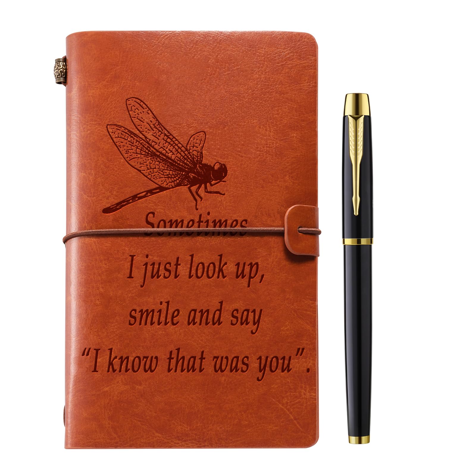 Journal libellule en cuir : carnet spirituel gravé Sometimes I Just Look Up