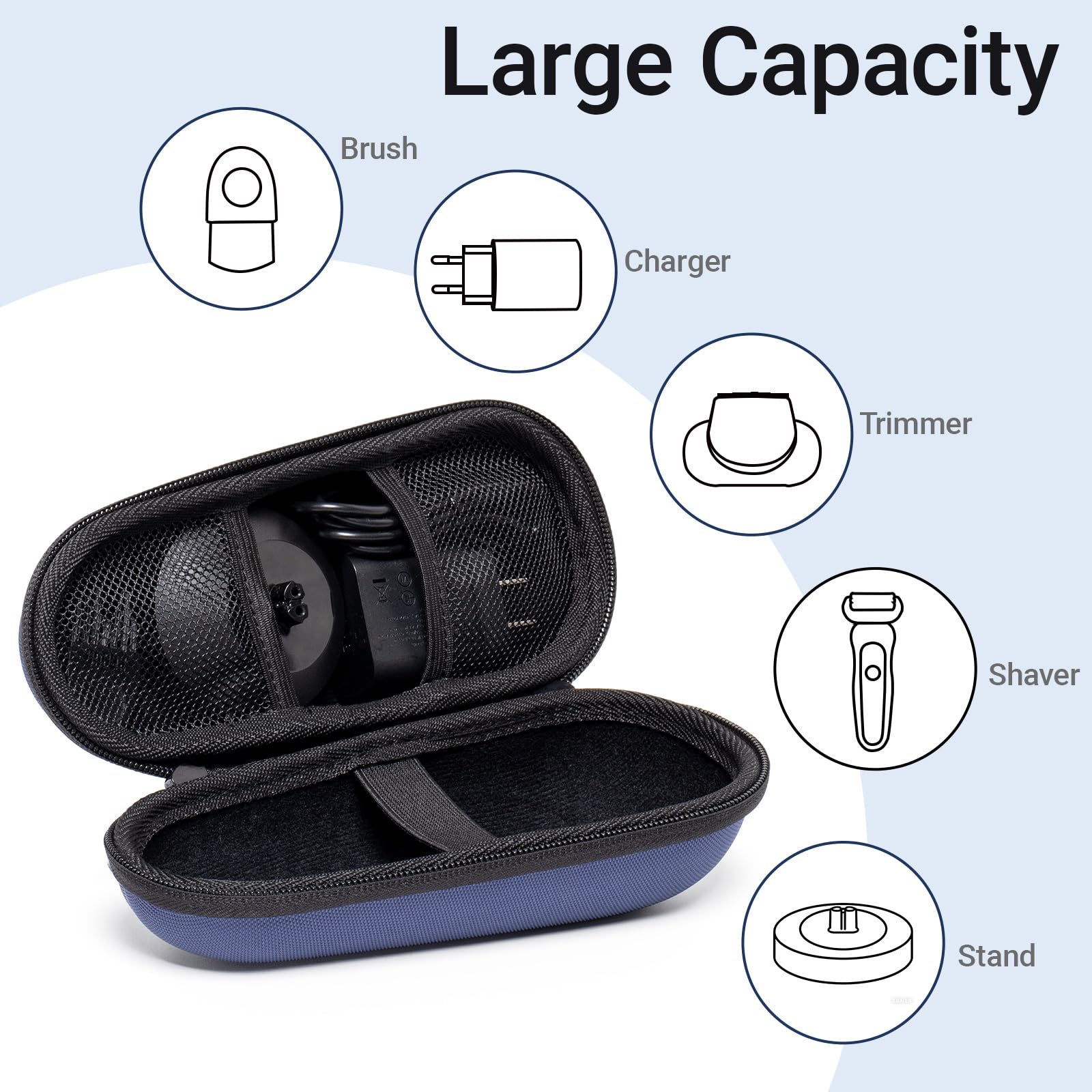 Nincha Custodia per rasoio elettrico Braun Series 3, 5, 7, 9, custodia rigida da viaggio in EVA con vano caricabatterie, custodia protettiva per il trasporto con moschettone, blu navy